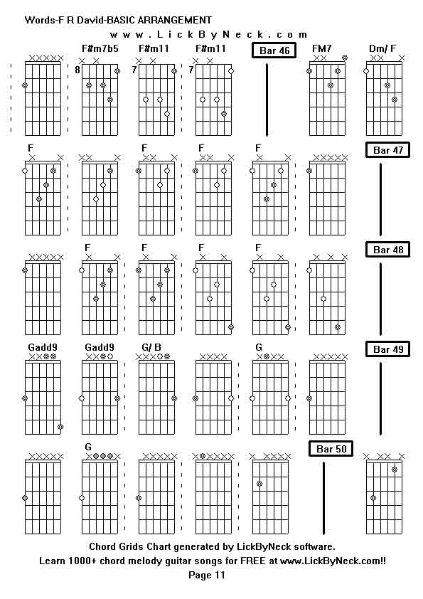 Chord Grids Chart of chord melody fingerstyle guitar song-Words-F R David-BASIC ARRANGEMENT,generated by LickByNeck software.